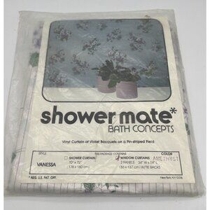 Vintage Showermate Bath Concepts Vinyl Window Curtain Violet Bouquets 2 Panels